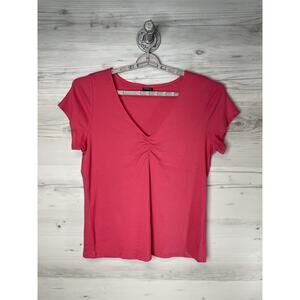Torrid Shirt Womens 3X Pink Ruched V Neck Short Sleeve Stretch Cotton Ribbed Tee